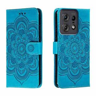 For Motorola Edge 50 Pro Sun Mandala Embossing Pattern Phone Leather Case(Blue)