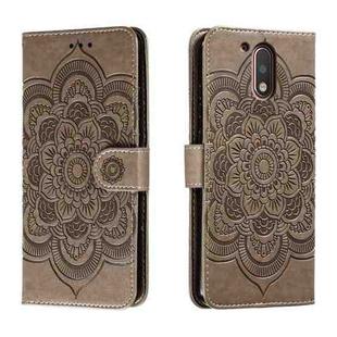 For Motorola Moto G4 Sun Mandala Embossing Pattern Phone Leather Case(Grey)