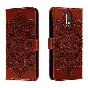 For Motorola Moto G4 Sun Mandala Embossing Pattern Phone Leather Case(Brown)