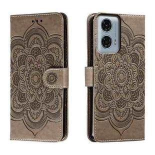 For Motorola Moto G24 Power Sun Mandala Embossing Pattern Phone Leather Case(Grey)