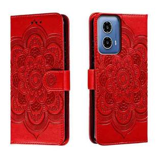 For Motorola Moto G34 Sun Mandala Embossing Pattern Phone Leather Case(Red)