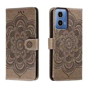 For Motorola Moto G34 Sun Mandala Embossing Pattern Phone Leather Case(Grey)