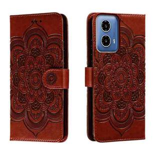 For Motorola Moto G34 Sun Mandala Embossing Pattern Phone Leather Case(Brown)
