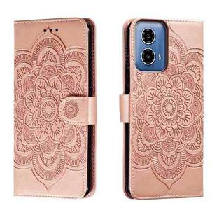 For Motorola Moto G34 Sun Mandala Embossing Pattern Phone Leather Case(Rose Gold)