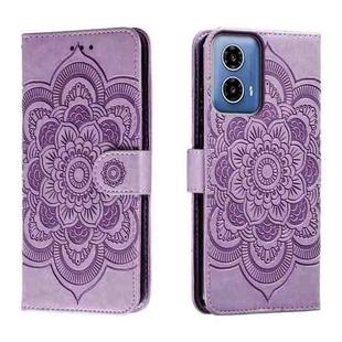 For Motorola Moto G34 Sun Mandala Embossing Pattern Phone Leather Case(Purple)