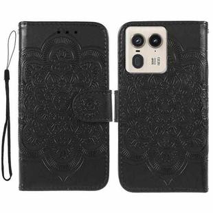 For Motorola Edge 50 Ultra Sun Mandala Embossing Pattern Phone Leather Case(Black)