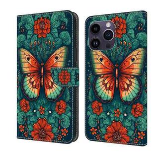 For iPhone 15 Pro Max Crystal Painted Leather Phone case(Flower Butterfly)