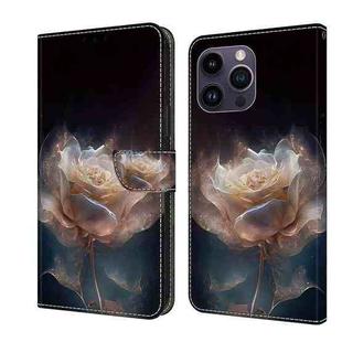 For iPhone 15 Pro Max Crystal Painted Leather Phone case(Peony)