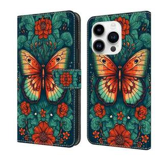 For iPhone 15 Pro Crystal Painted Leather Phone case(Flower Butterfly)