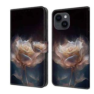 For iPhone 15 Crystal Painted Leather Phone case(Peony)