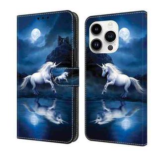 For iPhone 14 Pro Crystal Painted Leather Phone case(White Horse)