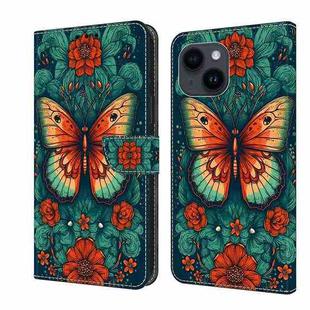 For iPhone 13 Pro Crystal Painted Leather Phone case(Flower Butterfly)