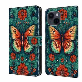 For iPhone 13/14 Crystal Painted Leather Phone case(Flower Butterfly)