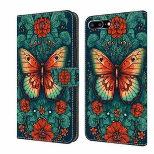 For iPhone SE 2022/2020/8/7 Crystal Painted Leather Phone case(Flower Butterfly)