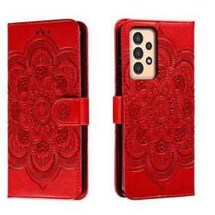 For Samsung Galaxy A13 Sun Mandala Embossing Pattern Phone Leather Case(Red)