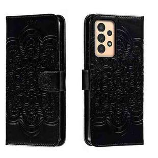 For Samsung Galaxy A13 Sun Mandala Embossing Pattern Phone Leather Case(Black)