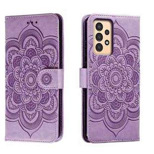 For Samsung Galaxy A13 Sun Mandala Embossing Pattern Phone Leather Case(Purple)