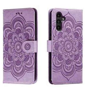 For Samsung  Galaxy A15 Sun Mandala Embossing Pattern Phone Leather Case(Purple)
