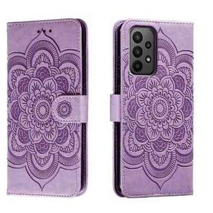 For Samsung  Galaxy A23 Sun Mandala Embossing Pattern Phone Leather Case(Purple)