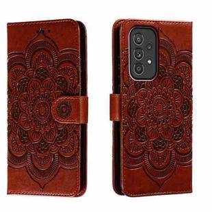 For Samsung Galaxy A33 5G Sun Mandala Embossing Pattern Phone Leather Case(Brown)