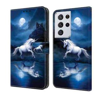 For Samsung Galaxy S21 Ultra 5G Crystal Painted Leather Phone case(White Horse)