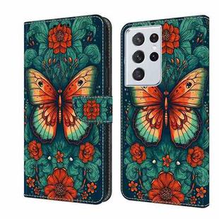For Samsung Galaxy S21 Ultra 5G Crystal Painted Leather Phone case(Flower Butterfly)
