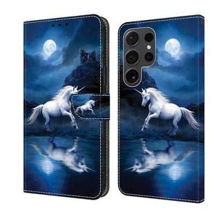 For Samsung Galaxy S22 Ultra 5G Crystal Painted Leather Phone case(White Horse)