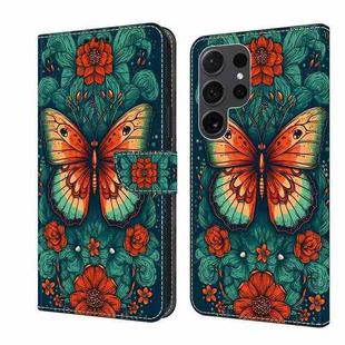For Samsung Galaxy S22 Ultra 5G Crystal Painted Leather Phone case(Flower Butterfly)