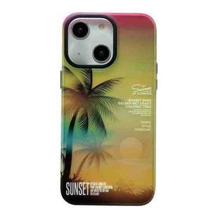 For iPhone 14 SUNSET Coconut Tree Dual-side Laminating Laser Phone Case(Yellow)