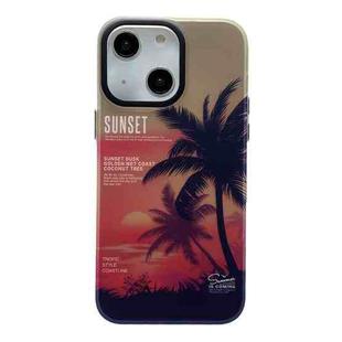 For iPhone 13 SUNSET Coconut Tree Dual-side Laminating Laser Phone Case(Red)