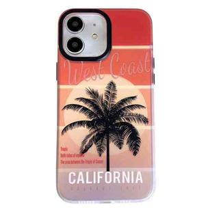 For iPhone 12 Beach Coconut Dual-side Laminating Laser Frosted Phone Case(Red Yellow)