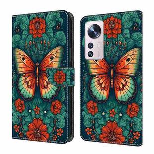 For Xiaomi 12 Pro Crystal Painted Leather Phone case(Flower Butterfly)