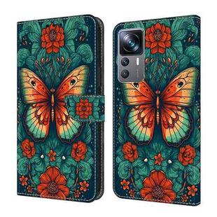 For Xiaomi 12T Pro Crystal Painted Leather Phone case(Flower Butterfly)