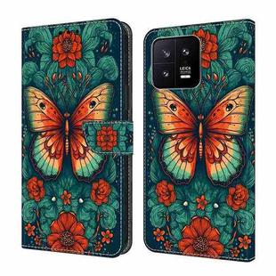 For Xiaomi 13 Crystal Painted Leather Phone case(Flower Butterfly)