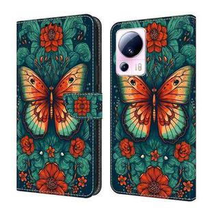 For Xiaomi 13 Lite Crystal Painted Leather Phone case(Flower Butterfly)