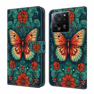 For Xiaomi 13T Pro Crystal Painted Leather Phone case(Flower Butterfly)