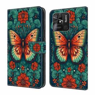 For Xiaomi Redmi 10C Global Crystal Painted Leather Phone case(Flower Butterfly)