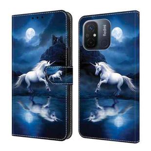 For Xiaomi Redmi 11A/12C Crystal Painted Leather Phone case(White Horse)