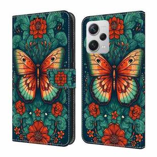 For Xiaomi Redmi Note 12 Pro 5G Global Crystal Painted Leather Phone case(Flower Butterfly)