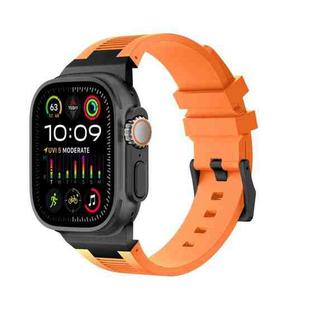 For Apple Watch Ultra 2 49mm Loners Liquid Silicone Watch Band(Black Orange)