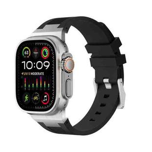 For Apple Watch Ultra 2 49mm Loners Liquid Silicone Watch Band(Silver Black)