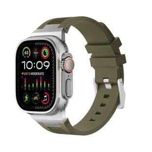 For Apple Watch Ultra 49mm Loners Liquid Silicone Watch Band(Silver Green)