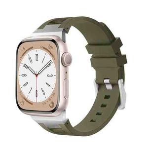 For Apple Watch Series 8 45mm Loners Liquid Silicone Watch Band(Silver Green)