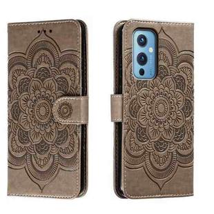 For OnePlus 9 Sun Mandala Embossing Pattern Phone Leather Case(Grey)