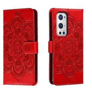 For OnePlus 9 Pro Sun Mandala Embossing Pattern Phone Leather Case(Red)