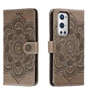 For OnePlus 9 Pro Sun Mandala Embossing Pattern Phone Leather Case(Grey)