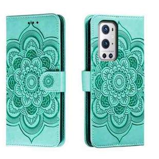For OnePlus 9 Pro Sun Mandala Embossing Pattern Phone Leather Case(Green)