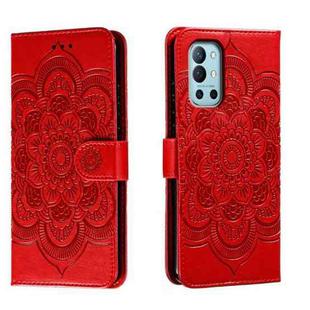 For OnePlus 9R Sun Mandala Embossing Pattern Phone Leather Case(Red)