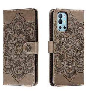 For OnePlus 9R Sun Mandala Embossing Pattern Phone Leather Case(Grey)