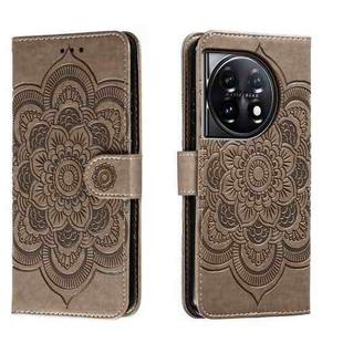 For OnePlus 11 Sun Mandala Embossing Pattern Phone Leather Case(Grey)